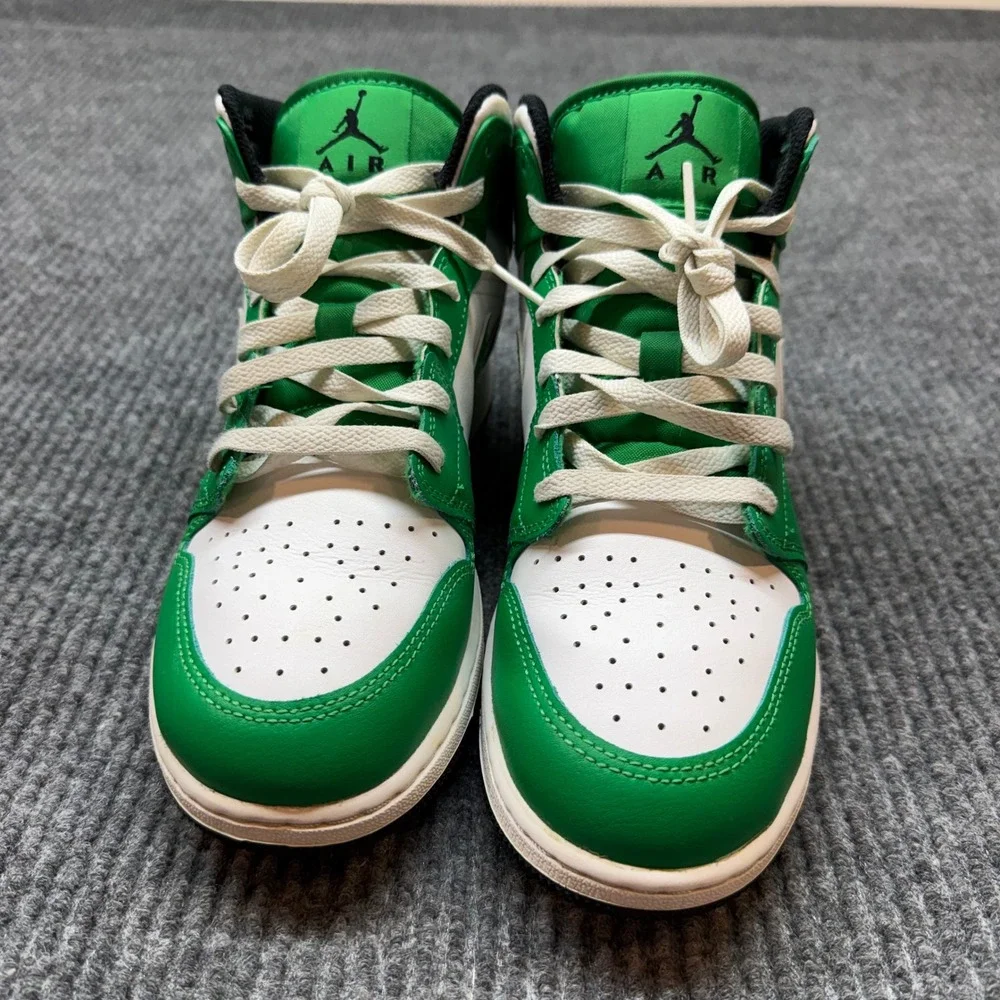 Nike Air Jordan 1 Mid Lucky Green White Sneakers Youth 6.5Y Retro Basketball
